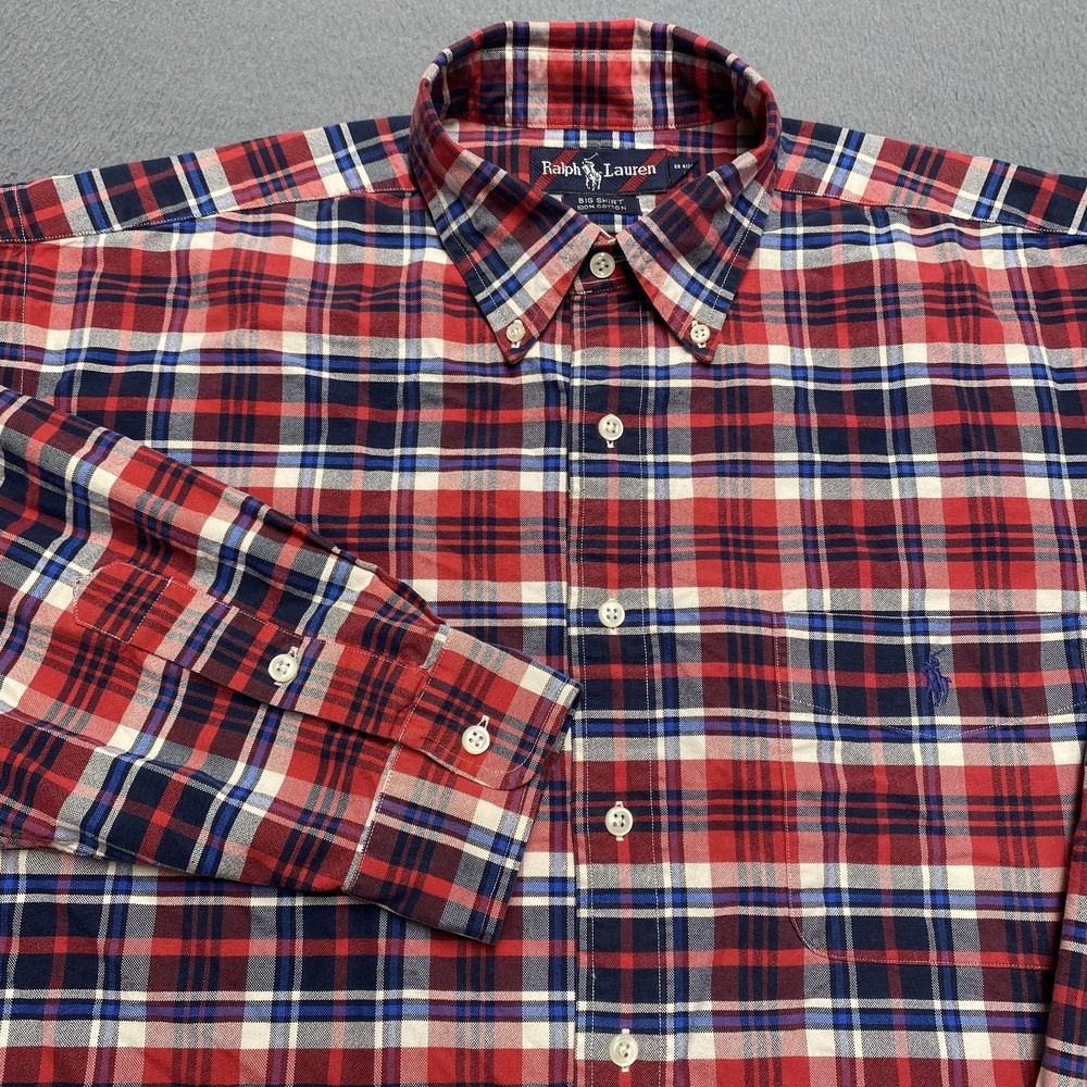 Ralph Lauren Shirt Mens Big Large Red Plaid Long Sleeve Button Down Pony Logo